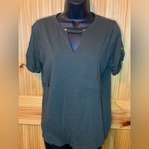 Michael Kors army green shirt, key hole neck, short sleeves, Sz L